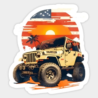 Vintage Summer 4th of July Jeep Beach Sunset Independence Day Sticker